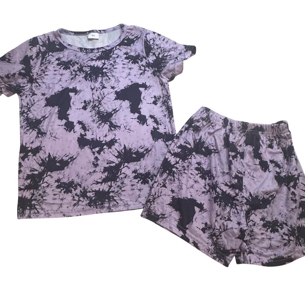 Purple Black Matching Set sz 6 Shorts with Matching T-Shirt
